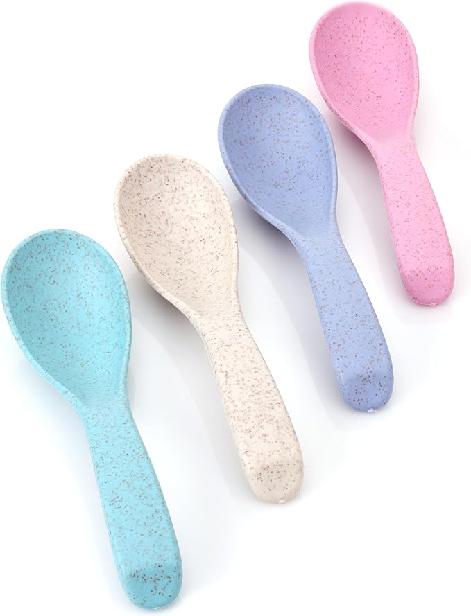 Wheat Straw Travel Spoon Set - 4 Spoons Camping Utensils - Portable Silverware for Lunch Box - Eco Friendly - Reusable Utensils
