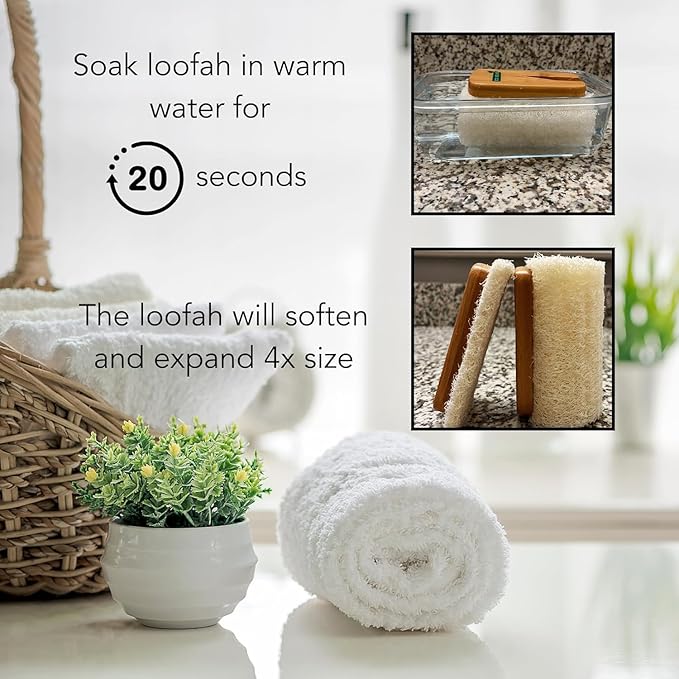 Natural Loofah Scrubber Head Refill (2 Pack), Bamboo Shower Loofah, Exfoliating Sponge