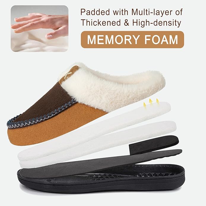 Homitem Mens Slippers Moccasins Memory Foam Fuzzy Slippers for Men Wool-Like Plush Fleece Lined House Shoes Indoor Outdoor Anti-Skid Rubber Sole Home Bedroom