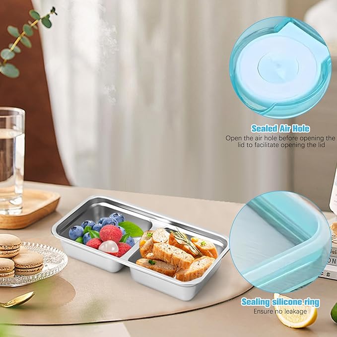 Grab and Go Snack Containers Reusable,Stainless Steel Double Compartment Snack Container,Compartment Containers with Lids,for Snacks Dips Travel and Outdoor Camping(1Pc)