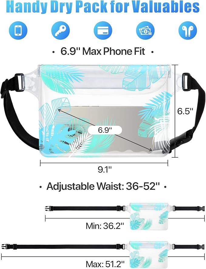 F-color Waterproof Fanny Pack - Cruise Essentials 2025 - Waterproof Pouch, Triple Zipper Roll-Top Dry Bag for Phone with Adjustable Waist Strap, Keep Passport Valuables Dry for Beach Kayaking Boating