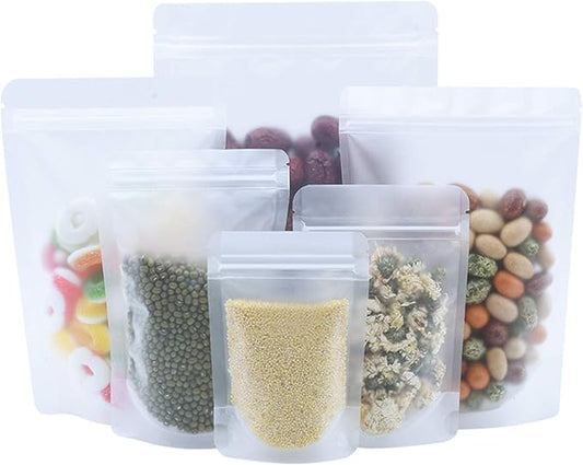 PABCK 100 Pcs 6.3x9.4 inch Resealable Stand Up Bags Matte Clear Zipper Lock Heat Seal Pouches with Tear Notch for Zip Food Storage Lock Packing