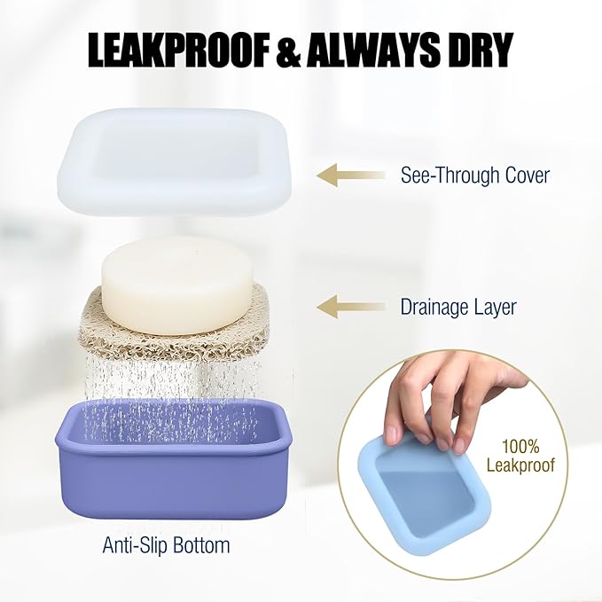 OTHIX 2 Pack Leakproof Silicone Travel Soap Case, Small Bar Soap Holder Container with Drainage Layer & Mini Portable Soap Dish for Shampoo Bars, Bathroom, Gym, Travel, Camping (Ice Blue & Yellow)
