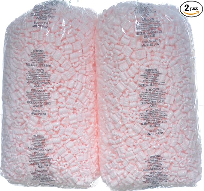 Bubblefast! Brand 7 cu ft (45 gallons) Pink Anti Static Packing Peanuts Popcorn (Two 3.5 cu ft Bags)