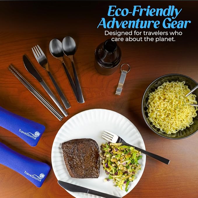 Travel Utensils With Case - Metal Camping Silverware Cutlery Set - Reusable & Portable Fork Knife Spoon Flatware & Chopsticks For Lunch Box, Backpacking (2 Cases)