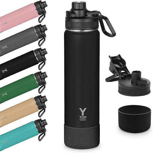 Y TOP 24oz Insulated Water Bottle Cup Holder Friendly, Leak Proof Spout Lid, Double Wall Insulation, Dishwasher Safe, Easy Clean Stainless Steel Water Bottle for Gym Kids Sports Travel School Hiking