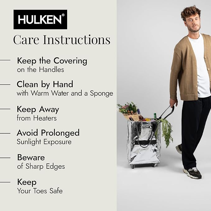 HULKEN (Small, Silver) Reusable Grocery Bag On Wheels, Shopping Trolley, Rolling Tote, Zipper Closure, Lightweight, Carries Up to 66 lb, Folds Flat
