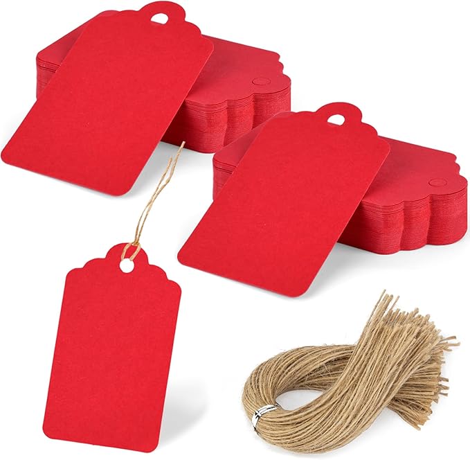 SallyFashion 120PCS Gift Tags with String - Red Paper Tags for Gifts, DIY Wedding, Birthday