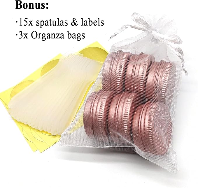 15pack 15g Travel Size Aluminum Tins, 15ml Metal Tin Cans 1/2 oz Container Small Cans with Screw Lid for Makeup Sample, Nails, Lip Gloss Balm, Salve, Slime, Spices, Candy, Paint, Candle, Tea