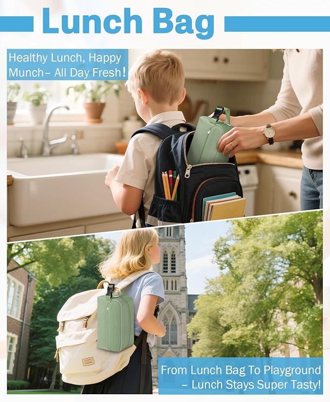 Small Insulated Snack Bag Lunch Box,Collapsible Reusable Small Lunch Bag with Snap Buckle Handle for Beach Travel Picnic,Green 5-Can(3L)