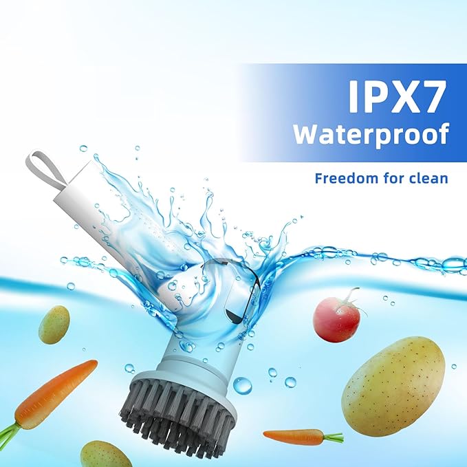 Electric Egg Cleaner Brush – Egg Washer for Fresh Eggs & Vegetable Brush with Battery Level Display,2 Speed Settings,3 Replaceable Heads,IPX7 Waterproof,Ideal for Tough-Skinned Vegetables