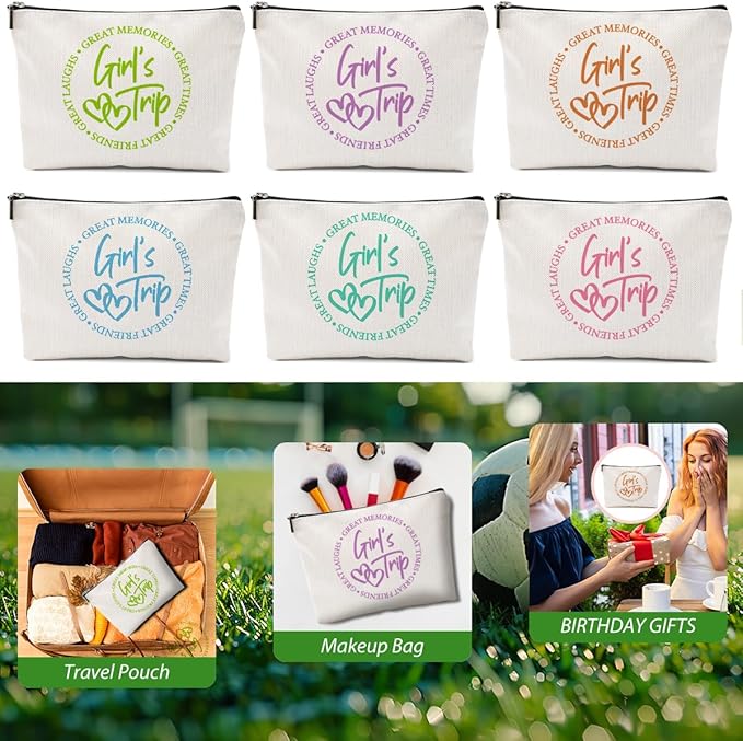 6 Pcs Girls Trip Gifts Favors, Girls Weekend Gifts Makeup Bag, Bestie Gifts Weekend Bag Travel Gifts Vacation Cosmetic Bag, Friendship Gifts for Women Friends, Graduation Wedding Gifts Toiletry Bag