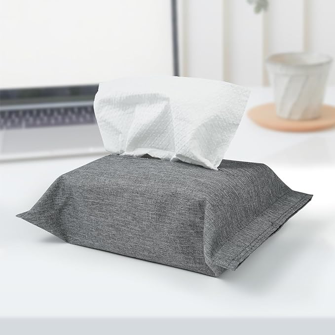 kakaforsa Toilet Paper Holder Reusable Tissue Holder Travel Tissue Holder Wall Hanging Tissue Box Cover Toilet Paper Storage Rectangle Napkin Holder Cloth Tissue Box for Car Office Desk, Gray