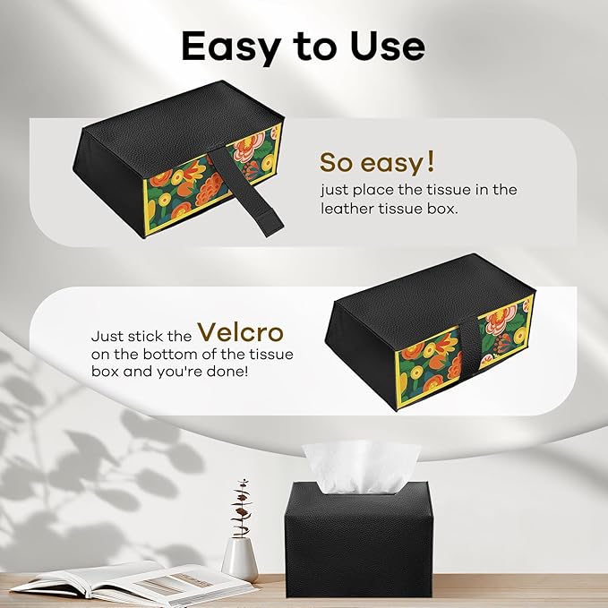 Tissue Box Cover Holder Compatible with Kleenex Disposable Paper Hand Towels, Leather Paper Towel Dispenser for Tabletop, Bathroom, Car, Office (Black-1 Pack)