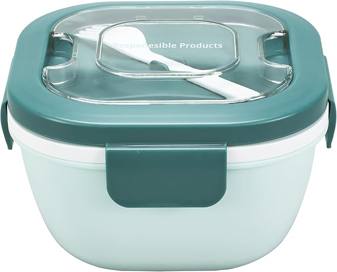 Responsible Products Leak Resistant Bento Box with Tableware for Adult - Teens, Insulated Lunch Box for Women - Men - Girls - Boys, BPA Free, Dishwasher Safe, Microwave Safe, Freezer Safe, 46 oz
