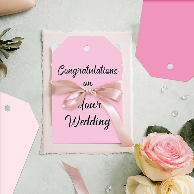 Whaline 120Pcs Pink Theme Gift Tags 4 Colors Gradient Pink Hanging Labels with Hemp Rope Bulk Colorful Blank Paper Tags for Birthday Wedding Holiday Baby Shower DIY Art Craft Supplies