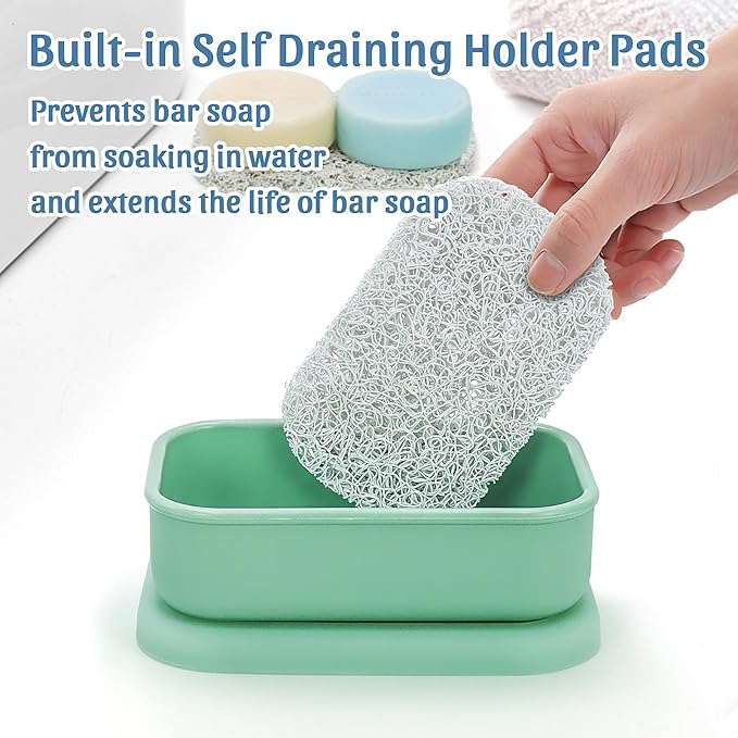 OZNER Silicone Travel Soap Case for Two Bars, Leak Proof Shampoo Bar Holder Compatible with Kitsch Bars, Soap Container with Drainage Layer for Bathroom, Camping, and Gym, Easy to Clean (Green-Large)