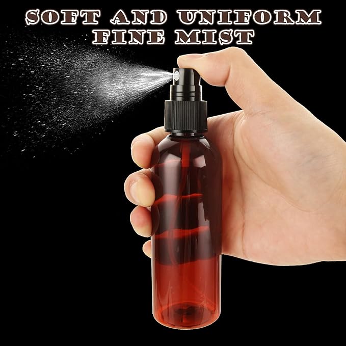 60 Pack Plastic Spray Bottles 4oz Small Empty Fine Mist Spray Bottles Amber Clear Bottles for Essential Oils, Bath, Beauty, Hair & Cleaning, Small Sprays Bottle for Travel, With 10 Funnels