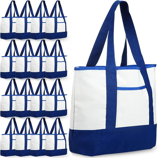 Reginary 16 Pcs Canvas Tote Bags Bulk with Outer Pocket 18 Inch Reusable Shopping Grocery Blank Tote Bag for Women Mother DIY