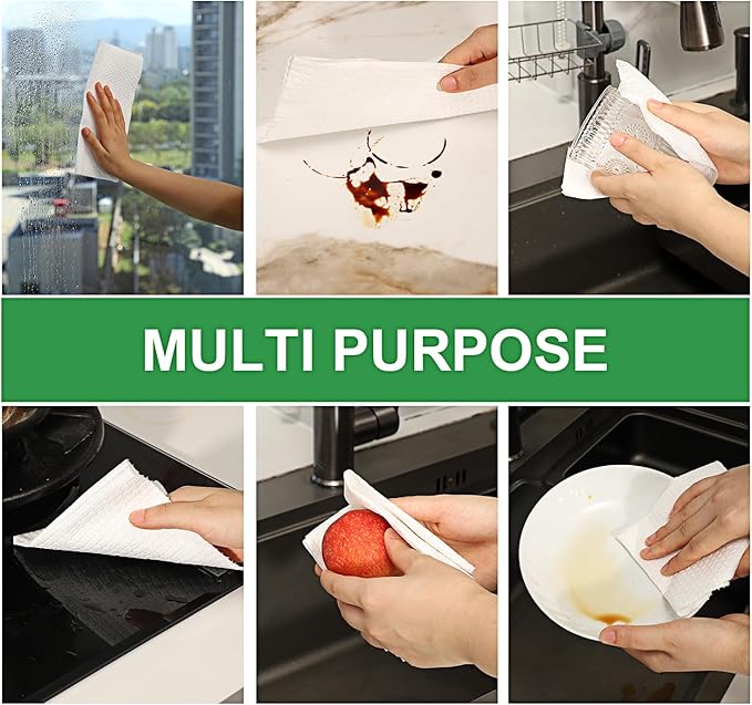 Kitchen Disposable Cloths – Wet/Dry Dish-Use Dishcloth, Super Durable, Reusable Paper Towel – Used for Various Cleaning Scenarios – 4 Roll 200 Sheets （White）