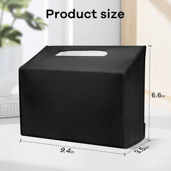 Disposable Hand Towel Box Cover Compatible with Kleenex Disposable Paper Hand Towels, Leather Tissue Box Cover Holder for Bathroom Holder (Black-2 Pack)