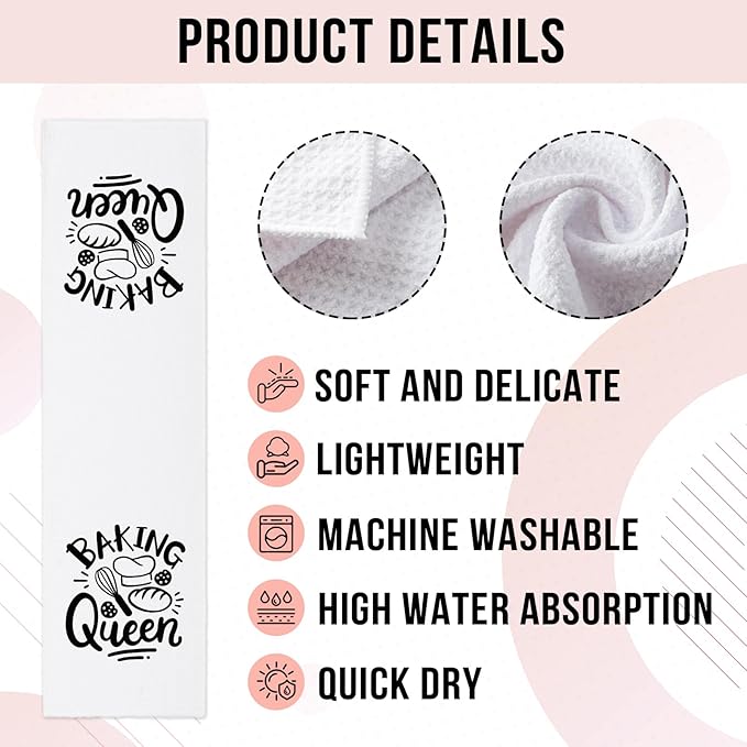 Funny Baking Kitchen Towels Baking Queen Dish Towels for Kitchen Decor Hilarious Hand Towels Kitchen Gifts for Women Hostess Housewife Great Housewarming Gifts for Family Friend Coworker