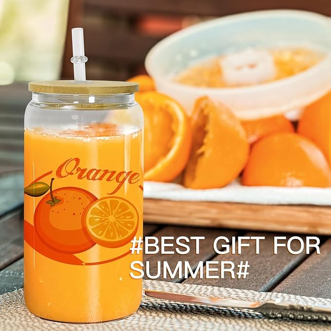 AGH 16OZ Sublimation Glass Cups with Bamboo Lids and Straws,12 Pack Drinking Glasses with lids,Clear Can Shape Beer Cup for Iced Coffee, Whiskey, Soda, Milk Juice
