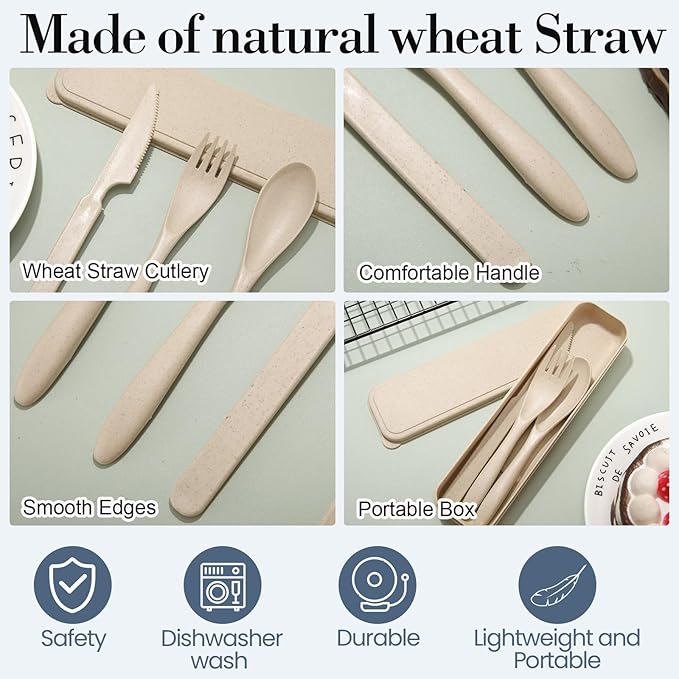Yahenda 77 Sets Reusable Travel Utensils Set with Case Wheat Straw Cutlery Portable Spoon Knife Fork Tableware Lunch Box Bulk for Adults Travel Picnic Camping Utensils Gifts (Bright Color)