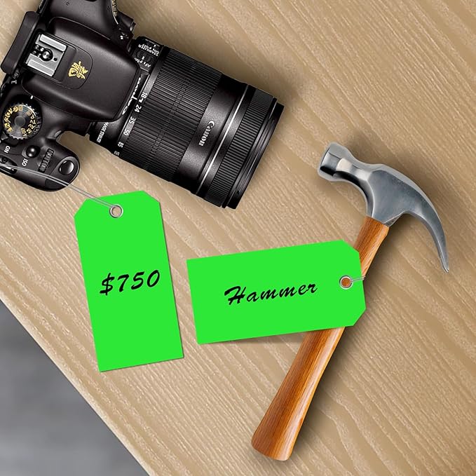 200 PCS 4 3/4" x 2 3/8" Neon Color Shipping Tags with Wire Paper Heavy Duty Hang Tags with Reinforcement Holes Writable Luggage Tag with String Durable Marking Tags (Neon Green, 4 3/4" x 2 3/8")