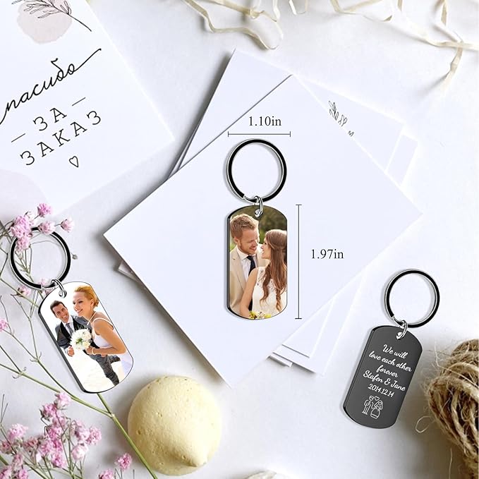Custom Keychain Double Sided Personalized Picture Text Keychains Engraving Photo Key chains Gifts for Women Boyfriend