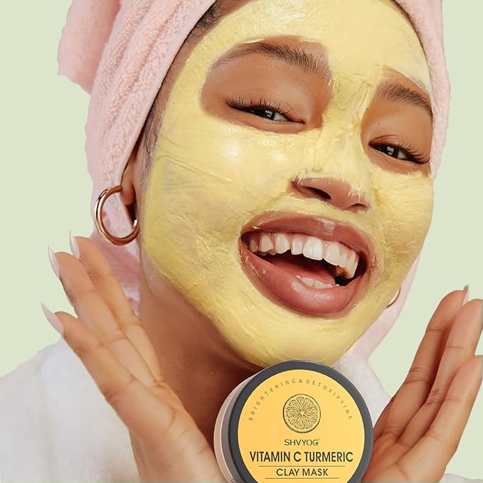 SHVYOG 4 Pcs Clay Facial Mask Set - Turmeric, Vitamin C, Green Tea, Dead Sea Mud, and Rose Clay Skin Care Mask for Deep Cleansing, Moisturizing, and Refining Pores - 240g