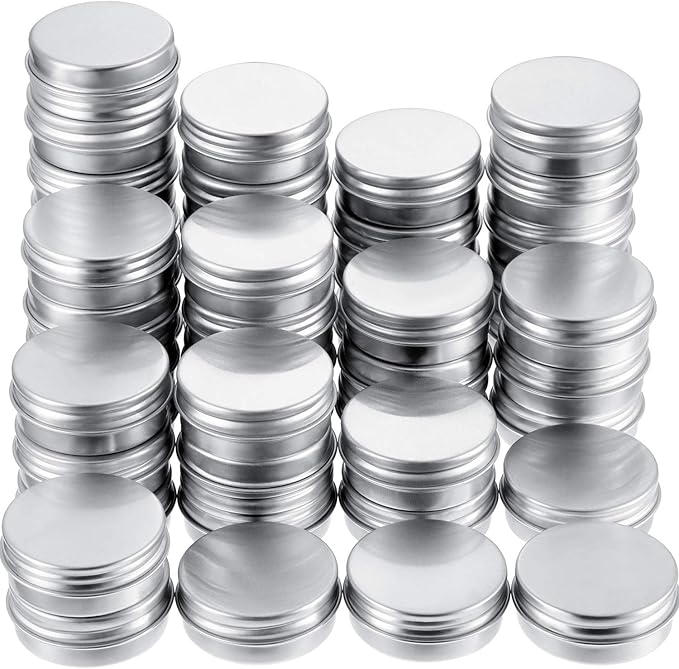 TecUnite 1/2 oz Metal Tins with Lids Mini Tin Containers Aluminum Small Round Cans Silver Screw Top(48 Pack)