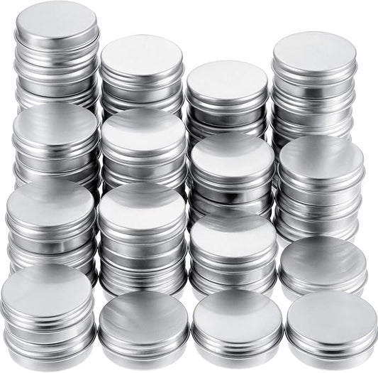 TecUnite 1/2 oz Metal Tins with Lids Mini Tin Containers Aluminum Small Round Cans Silver Screw Top(48 Pack)