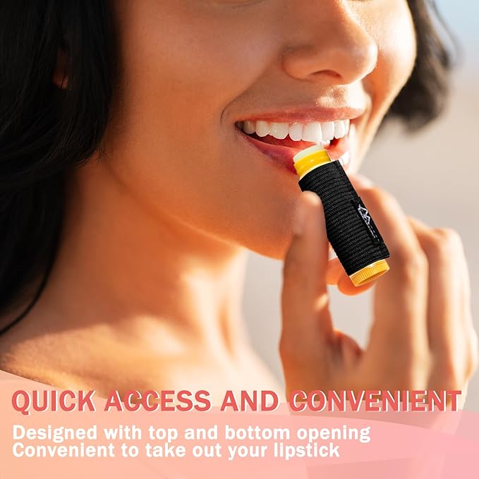 WK IEASON 6PCS Lip Balm & Gloss Holder - Black Bulk Chapstick Keychain with Elastic Sleeve for Fat & Slim Lip Balms & Stickers