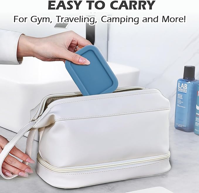 Leak Proof Silicone Travel Soap Case with Draining Layer, Compact Portable Soap Container, Shatterproof Soap Holder for Traveling, Camping, Gym, Bar Soap Caddy (Dark Blue)