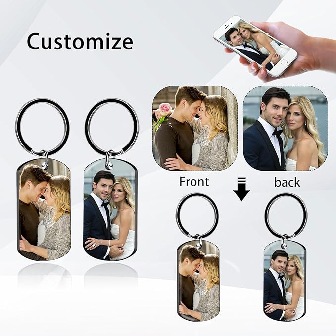 Custom Keychain Double Sided Personalized Picture Text Keychains Engraving Photo Key chains Gifts for Women Boyfriend