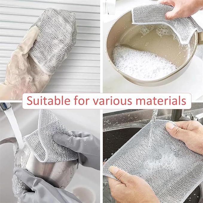 Non Scratch Wire Dishcloth 8 Pack with 2pcs Kitchen Sponges for Dishes, Double Layer Wire Dish Washing Cloth,Powerful Cleaning Non-Scratch Wire Dishcloth Rag for Cookware, Sinks, Dishes, Stove Tops