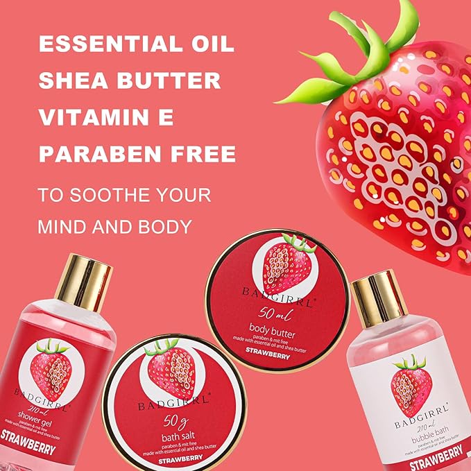9pcs Spa Gift Set for Women Christmas Gifts - Strawberry Bath and Body Gift Set for Mom Mothers Day, Gift for Girls, Bath Gift Set for Her, Birthday Gift for Mom Her, Gift Sets for Women