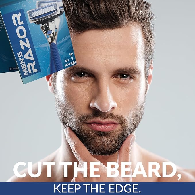 Men’s Razor with 2 Handles & 10 Refill Blades – 7 Blade for Smooth, Close Shave – Precision Trimmer – Refillable Razor for Men, All Skin Types
