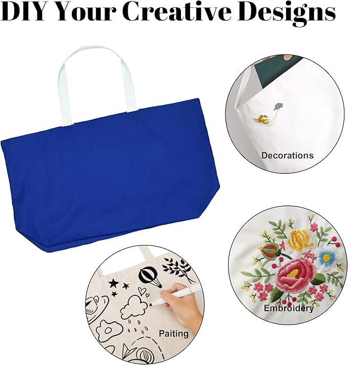 Large Canvas Tote Bag - Reusable Grocery Bag Foldable Heavy Duty Shopping Bag for DIY Art Crafts Painting Embroidery