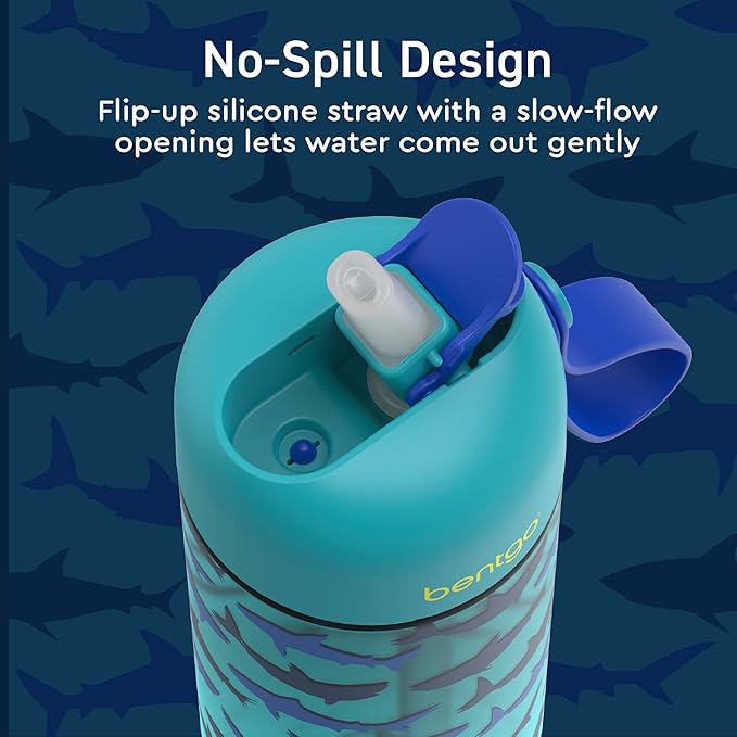 Bentgo Kids Water Bottle 2-Pack - Leak-Proof, Durable Tritan, BPA-Free 15 oz. Cup for Kids/Toddlers Ages 3+, Safe Sip Spout, & Dishwasher Safe for School/Sports/Daycare/Camp (Rocket/Shark)