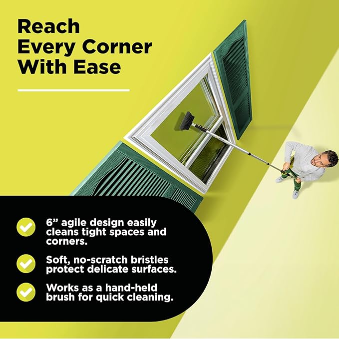 DOCA Scrub Brush Attachment for Long Handle Extension Pole - Outdoor Broom and Scrubbing Brush for House Floor, Deck, Patio, Car - Soft Brush
