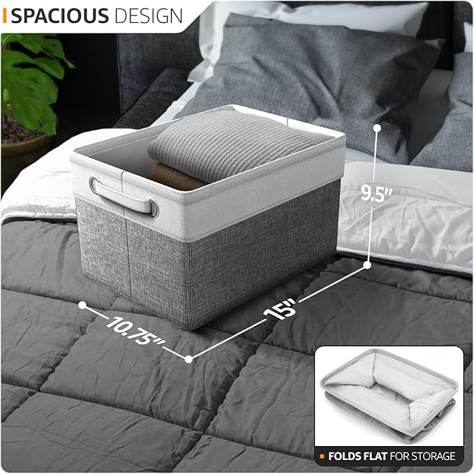 Sorbus Fabric Storage Bins for Shelves - 15 Inch Sturdy Collapsible Storage Bins with 2 Handles, Foldable Baskets for Organizing Home, Closets, Shelf, Toys, Clothes, Large Decorative Storage Baskets