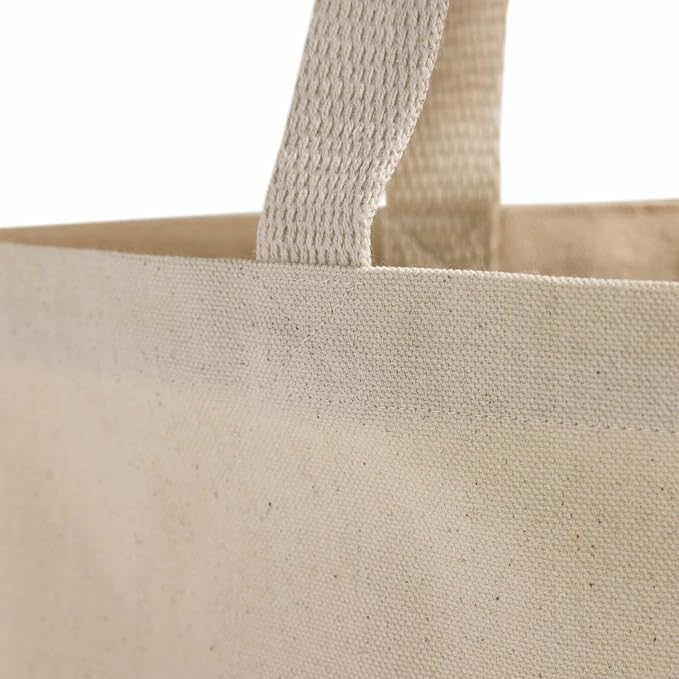 Premium Canvas Tote Bags – 12 Pack Reusable Shopping Bags with Shoulder Straps – Gusseted Totes for Daily Use