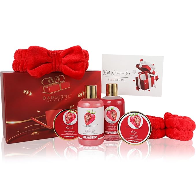 9pcs Spa Gift Set for Women Christmas Gifts - Strawberry Bath and Body Gift Set for Mom Mothers Day, Gift for Girls, Bath Gift Set for Her, Birthday Gift for Mom Her, Gift Sets for Women