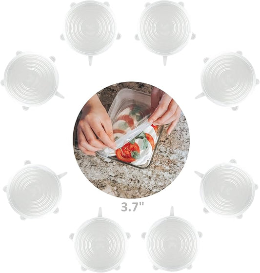 altCookingHub Silicone Stretch Lids, 8-Pack of Same Size 3.7 Inch Lids, BPA Free, Leakproof Reusable Silicone Lids for Various Shapes of Containers and Food Covers