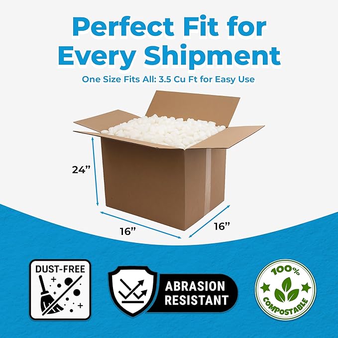 MagicWater Packing Peanuts for Shipping - 3.5 Cu Ft - Bio Tube Recycled Compostable & Biodegradable Void Filler - Cushion for Shipping Packaging - Dust-Free & Abrasion Resistant - Non Styrofoam