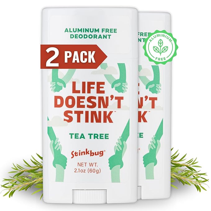 Stinkbug Naturals Organic Aluminum Free Deodorant Stick with Tea Tree, Coconut Oil and Essential Oils, Paraben Free, Sensitive Skin Deodorant, 2.1 Ounces Pack of 2