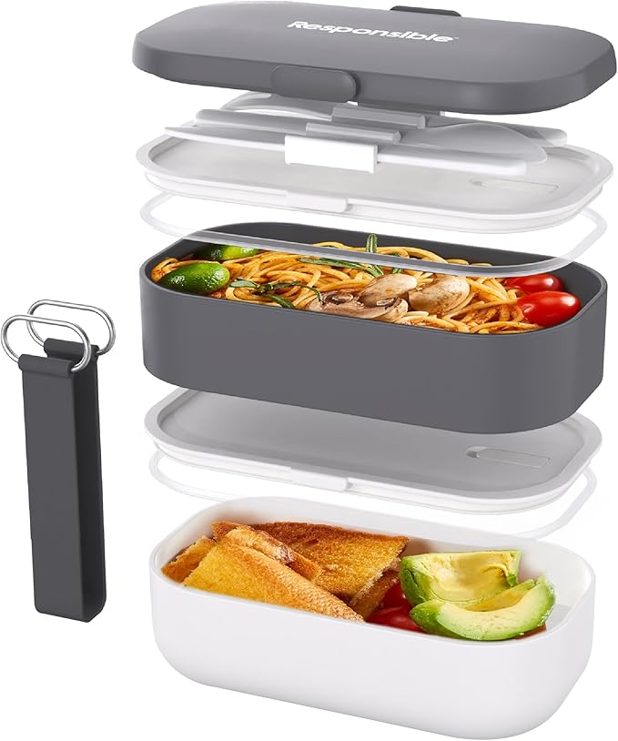Responsible Products Leak Resistant Bento Box with Tableware for Adult - Teens, Insulated Lunch Box for Women - Men - Girls - Boys, BPA Free, Dishwasher Safe, Microwave Safe, Freezer Safe, 46 oz