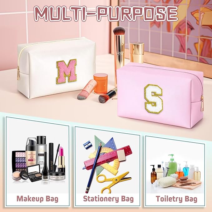TOPEAST Preppy Makeup Bag, Cute Makeup Pouch PU Leather Waterproof Cosmetic Bag, Personalized Birthday Gifts for Mom Teacher Friends Bridesmaids Nurse, Trendy Stuff for Girls (Pearly White I)